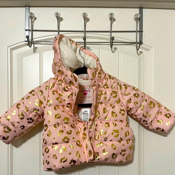 Carter's Other - Carter’s Pink Leopard Puffer Jacket with hoodie girls sz 12m.